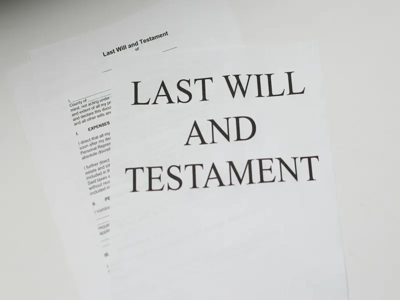 A Last Will and Testament document on a desk